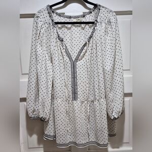 Max Studio London Polka Dot Peasant Blouse Size 3X EUC